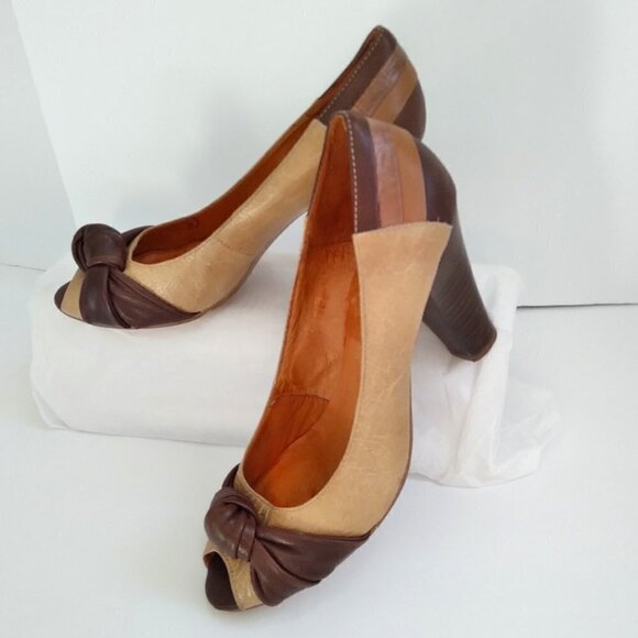 Steve Madden Peep Toe Pumps Multi Leathers Multi Browns Retro Femme Look Sz 8.5 - Picture 1 of 11